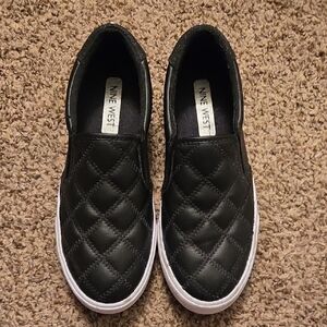 Nine West Black Quilted Slip-On Shoes